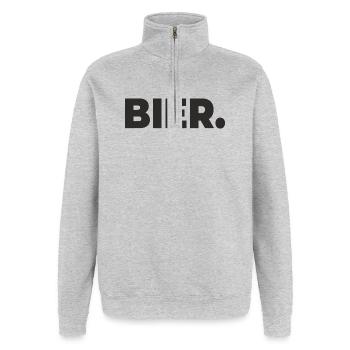 Bière. – C’est tout ce dont tu as besoin - Sweat à zip 1/4 - gris chiné - Devant - AI Model Female 172 light (172cm) & AI Model Male 178 dark (178cm)