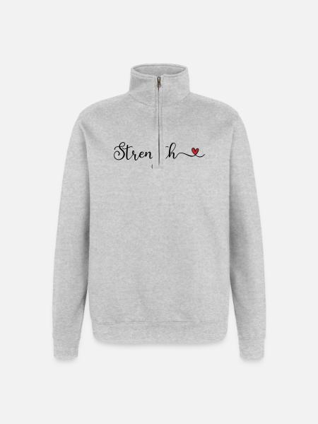 Strength Heart Typography - Quarter-Zip Sweatshirt - heather grey