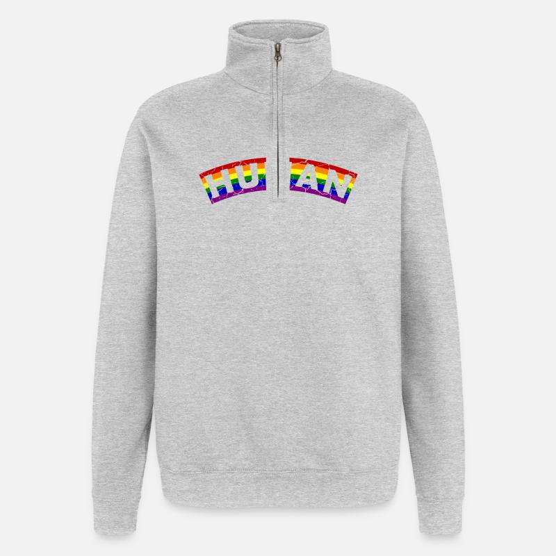 Human Pride Flag Design - Quarter-Zip-Sweatshirt - Grau meliert
