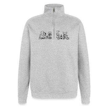 Dining Dogs Line Art - Quarter-Zip-Sweatshirt - Grau meliert - Vorne - AI Model Female 172 light (172cm) & AI Model Male 178 dark (178cm)