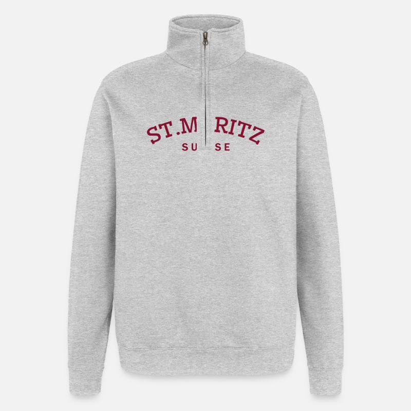 St. Moritz - Suisse - Schweiz - Swiss - Quarter-Zip-Sweatshirt - Grau meliert