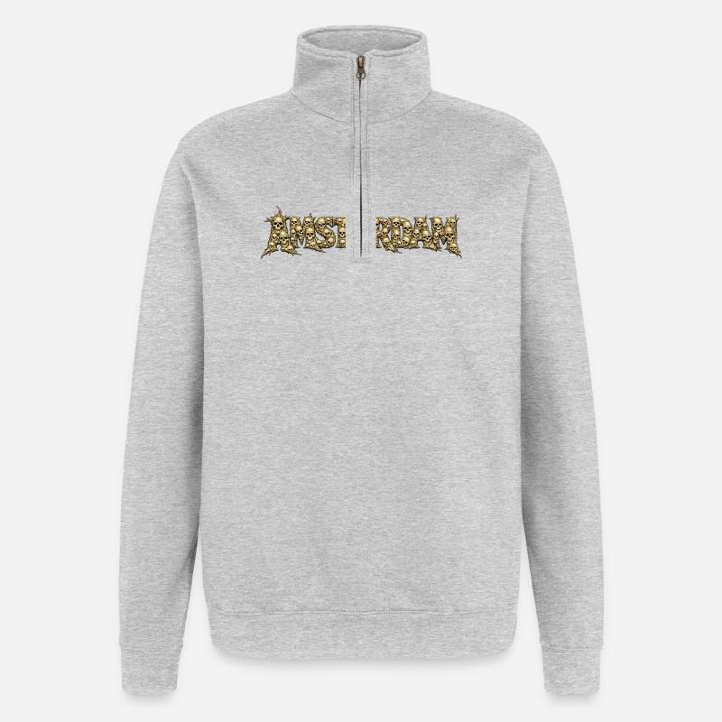 Police du crâne d’AMSTERDAM - Sweat à zip 1/4 - gris chiné