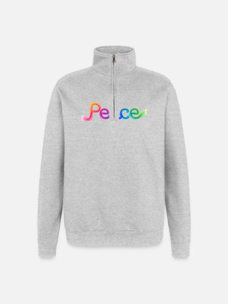 Farbige Peace-Schrift im Pfeildesign - Quarter-Zip-Sweatshirt - Grau meliert