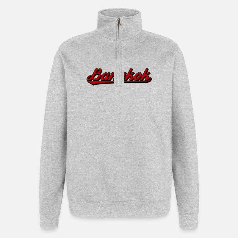 Bangkok Script Neon Red - Quarter-Zip Sweatshirt - heather grey
