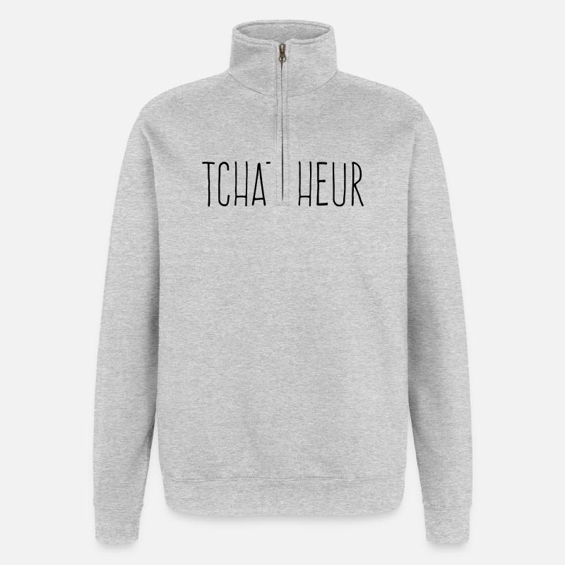 Tchatcheur - Humour Homme Bavard - Sweat à zip 1/4 - gris chiné