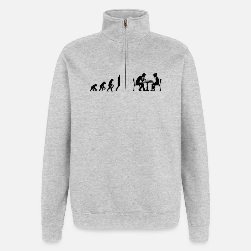 EVOLUTION TO CHESS MASTER – MATE! CHESSLOVER - Quarter-Zip Sweatshirt - heather grey