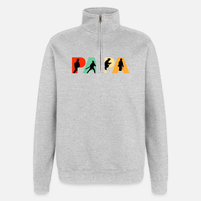 Papa Firefighter Retro Fireman Hero Dad - Quarter-Zip Sweatshirt - heather grey