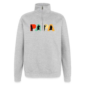 Papa Plumber Retro Tradesman Silhouette Design - Sweat à zip 1/4 - gris chiné - Devant - AI Model Female 172 light (172cm) & AI Model Male 178 dark (178cm)