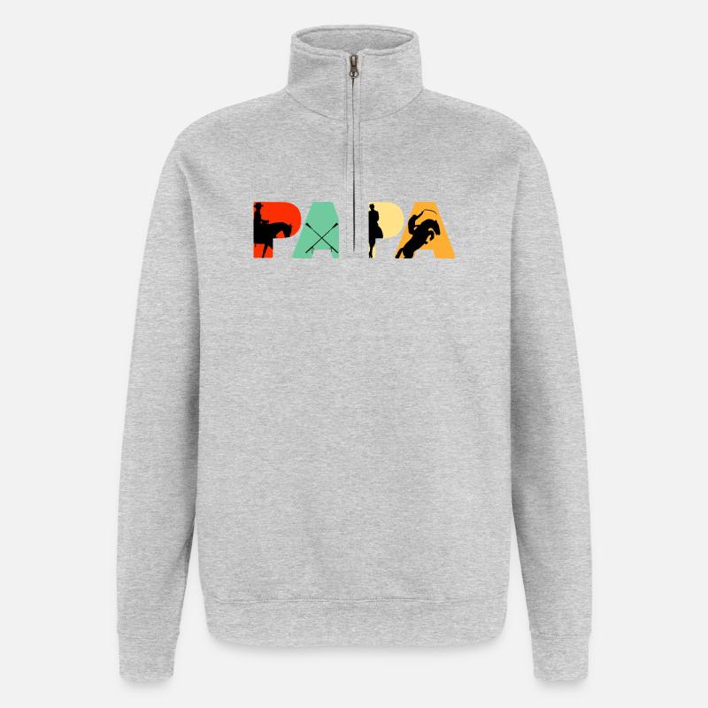 Cavalier Papa Art équestre de silhouettes - Sweat à zip 1/4 - gris chiné
