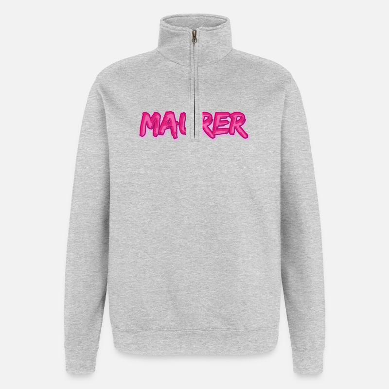 Maurer als Comic - Quarter-Zip-Sweatshirt - Grau meliert