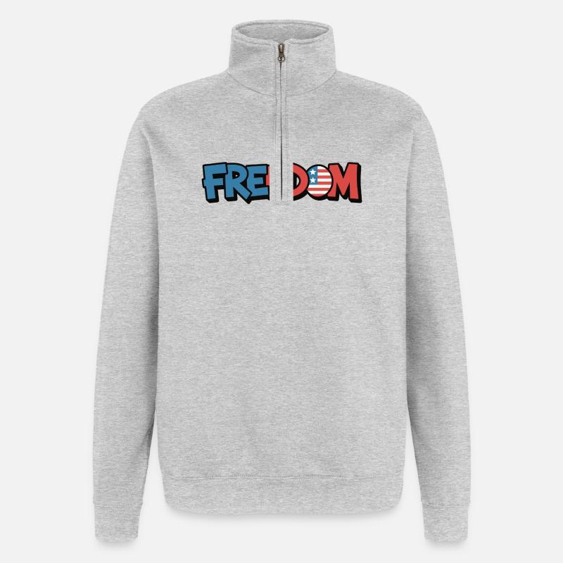Freedom Typografie Statement Design - Quarter-Zip-Sweatshirt - Grau meliert