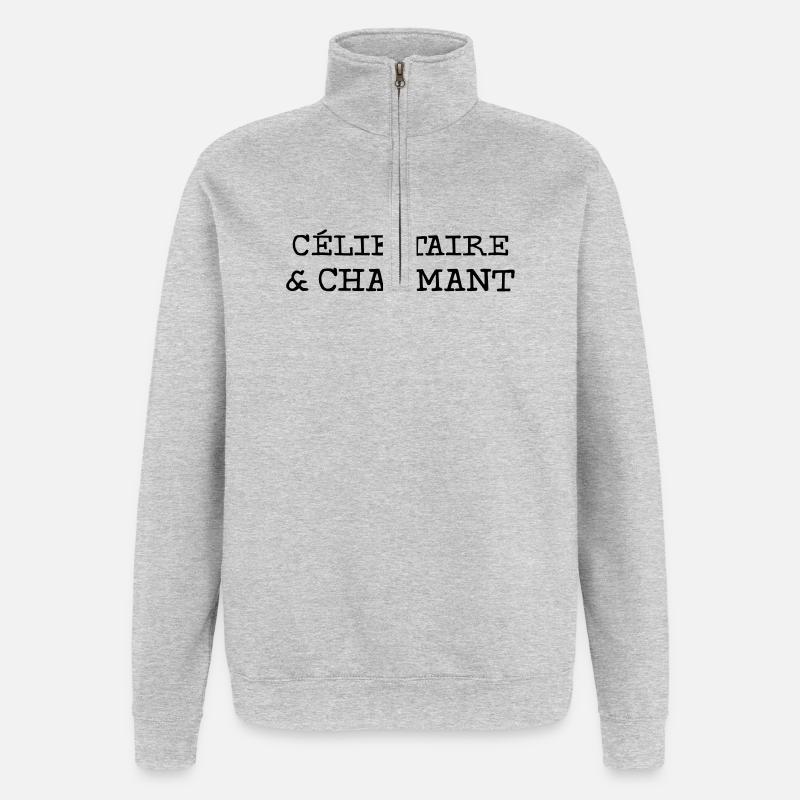 Célibataire et Charmant  - Sweat à zip 1/4 - gris chiné