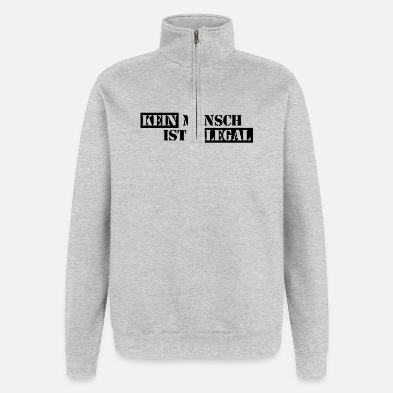 No One Is Illegal - Migration - Illegality - Quarter-Zip Sweatshirt - heather grey
