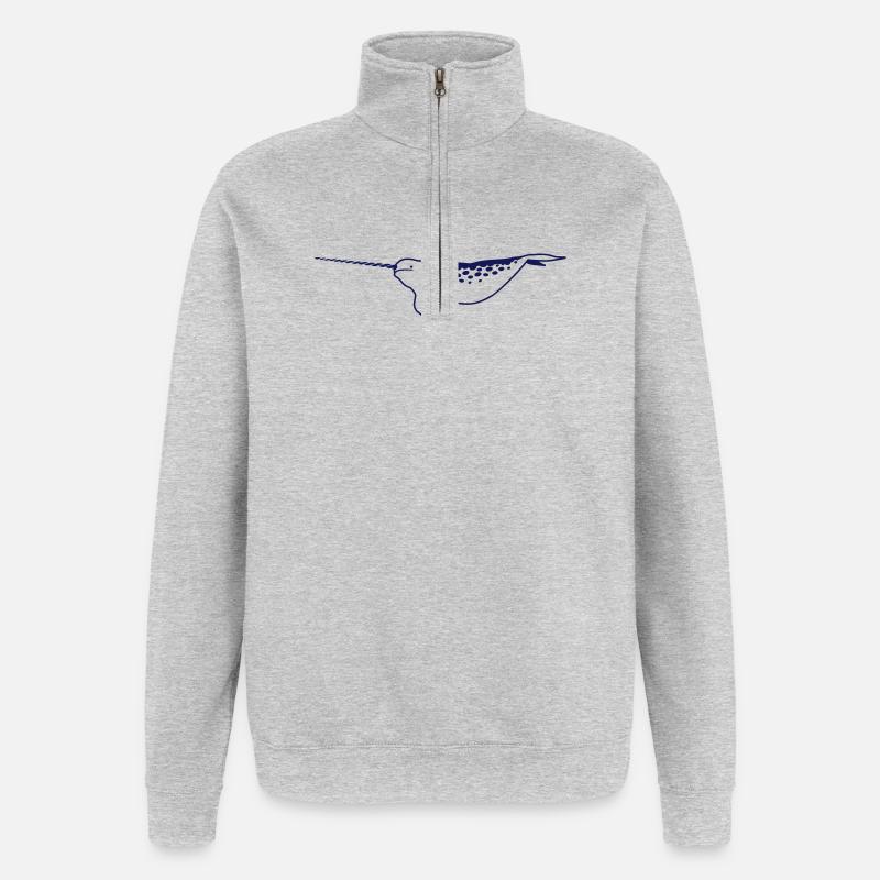 Narwal Meeres-Einhorn Design - Quarter-Zip-Sweatshirt - Grau meliert