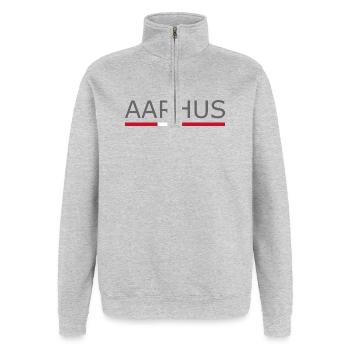 Aarhus - Denmark Flag - Dänemark - Skandinavien - Quarter-Zip-Sweatshirt - Grau meliert - Vorne - AI Model Female 172 light (172cm) & AI Model Male 178 dark (178cm)