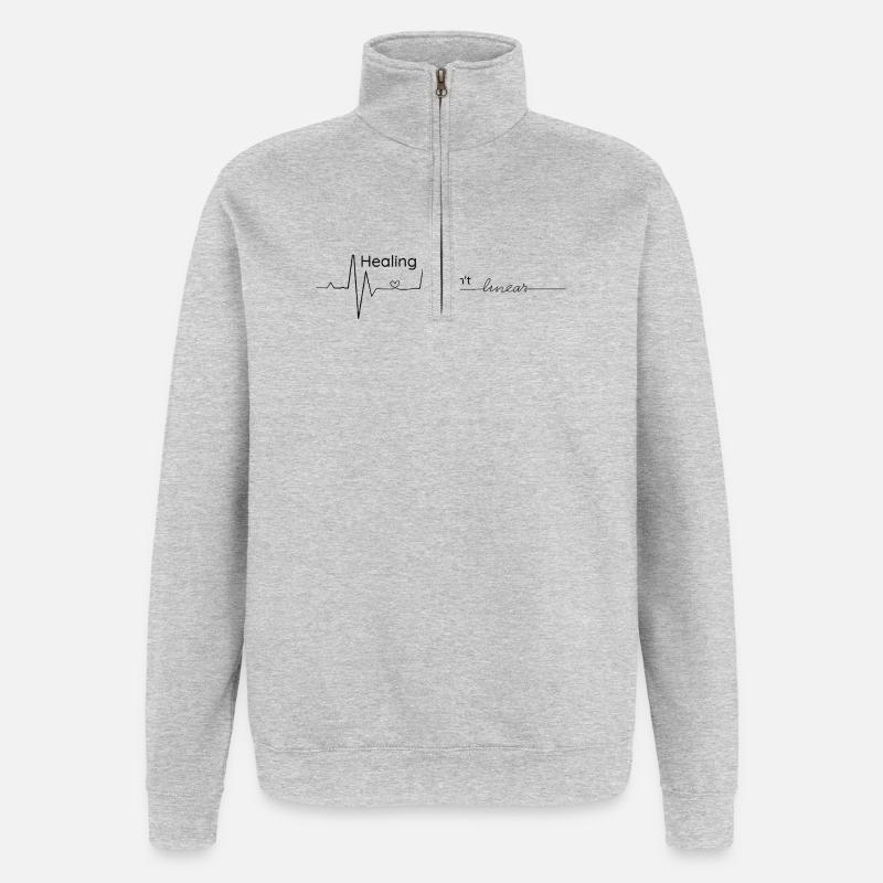 Healing is not linear - cardiogram - Quarter-Zip Sweatshirt - heather grey