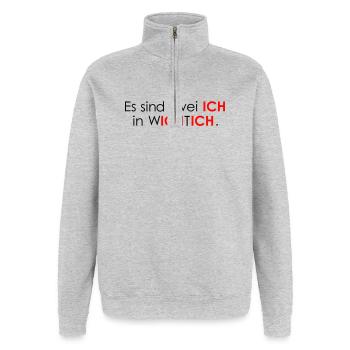 Lutin - Sweat à zip 1/4 - gris chiné - Devant - AI Model Female 172 light (172cm) & AI Model Male 178 dark (178cm)