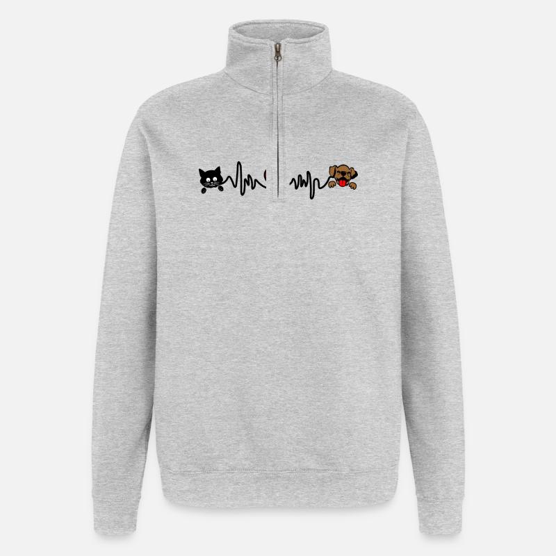 Cardio-Herzfrequenz Hund und Katze Haustiere - Quarter-Zip-Sweatshirt - Grau meliert
