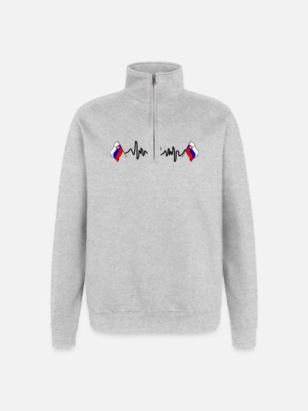 Herzfrequenz-Cardio für die Slowakei - Quarter-Zip-Sweatshirt - Grau meliert