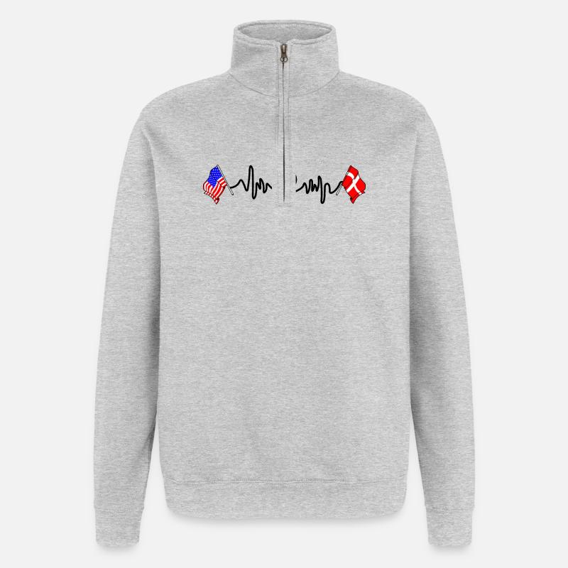 Cardio coeur États-Unis et drapeau Danemark - Sweat à zip 1/4 - gris chiné
