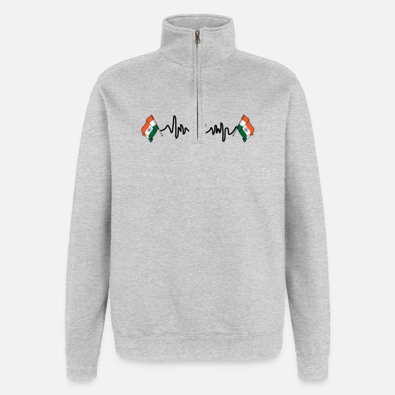 Drapeau cardio de fréquence cardiaque Inde - Sweat à zip 1/4 - gris chiné