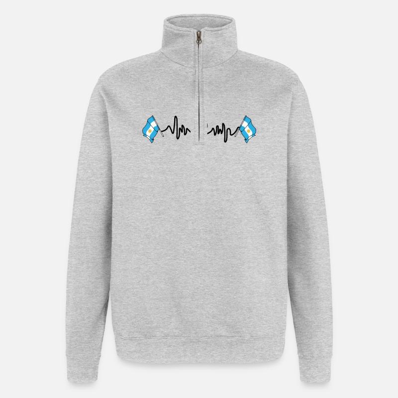 Cardio heart with flag Argentina - Quarter-Zip Sweatshirt - heather grey