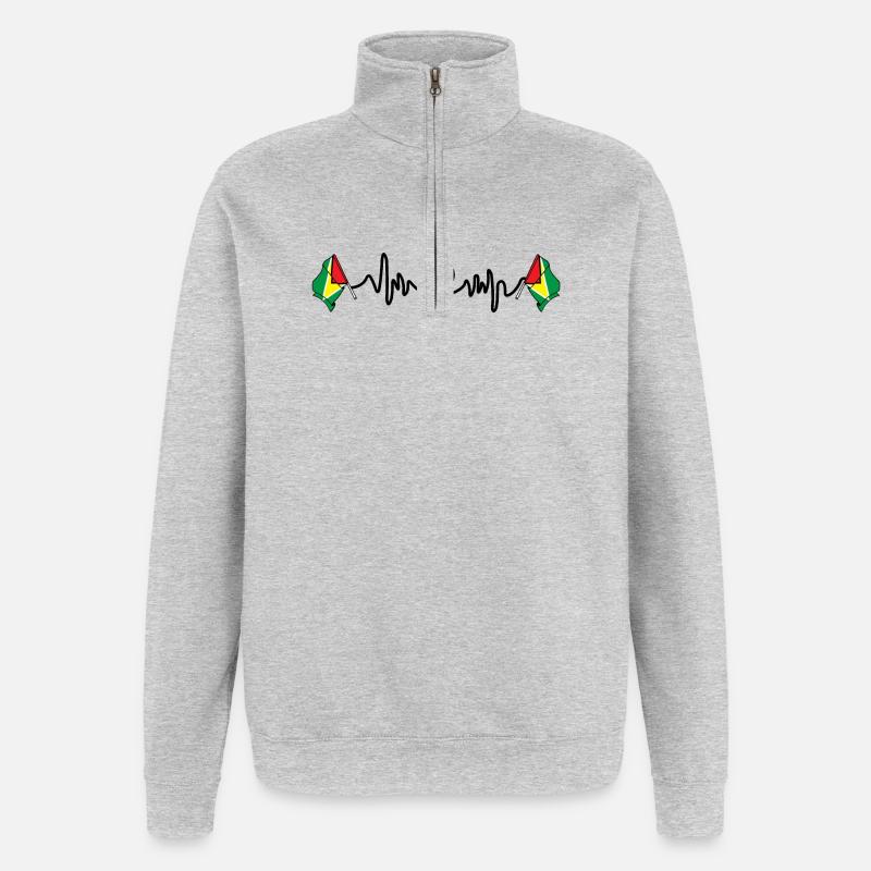 Herzfrequenz-Cardio für Guyana - Quarter-Zip-Sweatshirt - Grau meliert