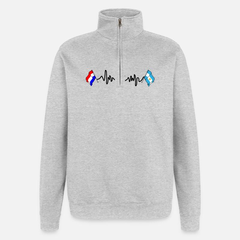 Cardio coeur avec drapeau Pays-Bas, Argentine - Sweat à zip 1/4 - gris chiné