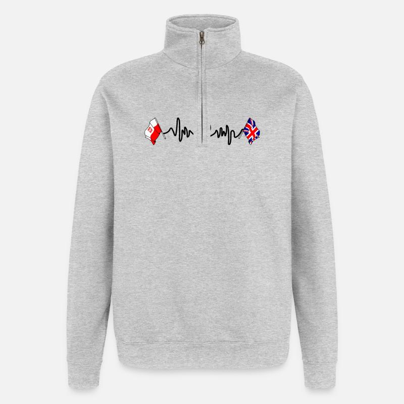 Cardio heart Drapeau Pologne, drapeau Angleterre - Sweat à zip 1/4 - gris chiné