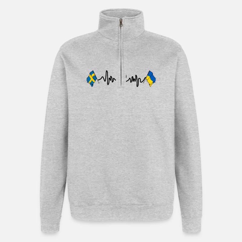 Cardio heart Drapeau Suède, drapeau Ukraine - Sweat à zip 1/4 - gris chiné