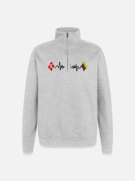 Cardio heart Flag Denmark, flag Lithuania - Quarter-Zip Sweatshirt - heather grey