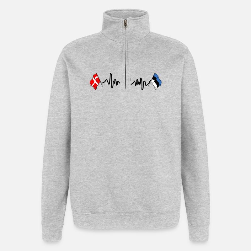 Cardio heart Drapeau Danemark, drapeau Estonie - Sweat à zip 1/4 - gris chiné