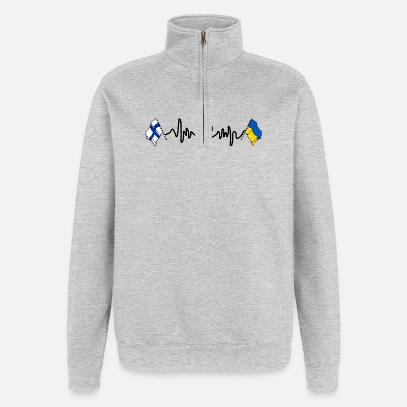 Cardio coeur Drapeau Finlande, drapeau Ukraine - Sweat à zip 1/4 - gris chiné