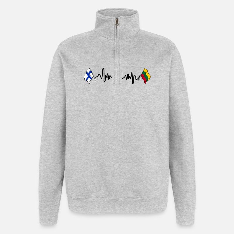 Cardio heart Drapeau Finlande, drapeau Lituanie - Sweat à zip 1/4 - gris chiné