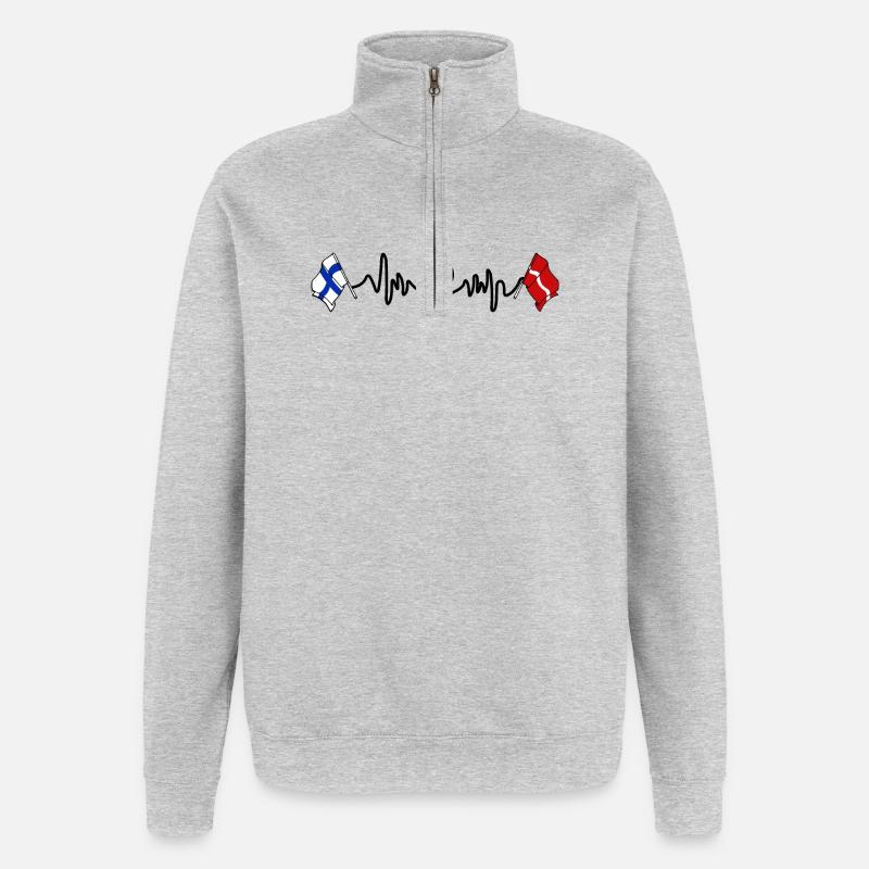 Cardio heart Drapeau Finlande, drapeau Lettonie - Sweat à zip 1/4 - gris chiné