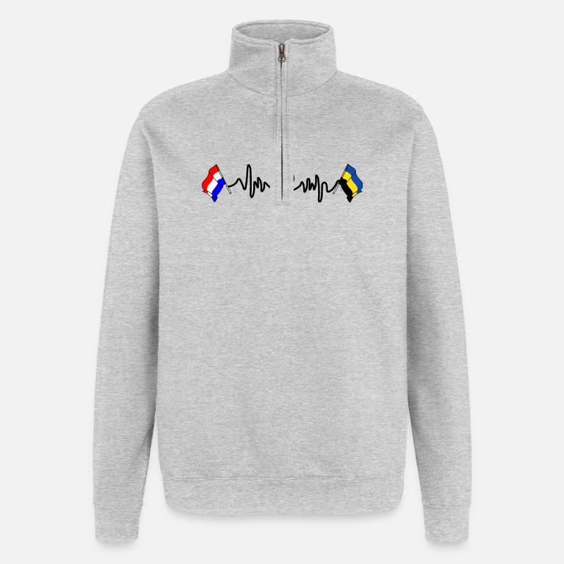 Cardio coeur Drapeau Pays-Bas, drapeau Gueldre - Sweat à zip 1/4 - gris chiné