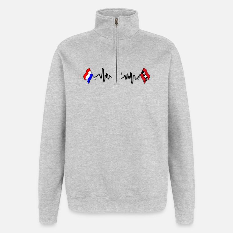 Cardio coeur Drapeau Pays-Bas, Amsterdam - Sweat à zip 1/4 - gris chiné