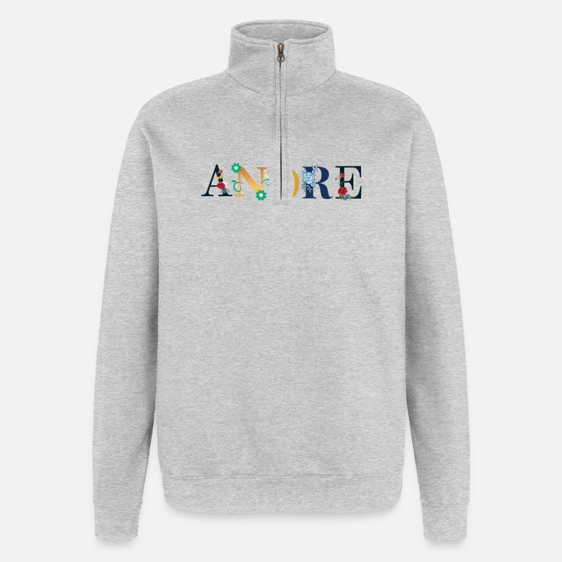ANDRE Name mit Blumen geschmückt - Quarter-Zip-Sweatshirt - Grau meliert