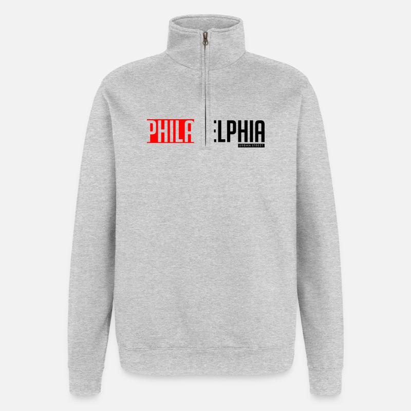 Buntes abstraktes Geometriemuster - Quarter-Zip-Sweatshirt - Grau meliert