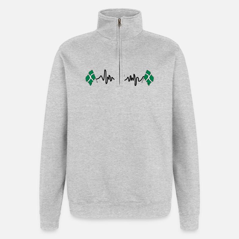 Devon-Flagge mit Herzschlag - Quarter-Zip-Sweatshirt - Grau meliert