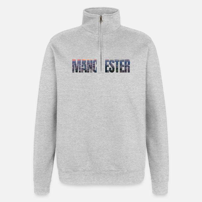 Manchester Skyline in Textfassade - Quarter-Zip-Sweatshirt - Grau meliert