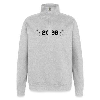 2026 - Jahr - Linie - Jahreswechsel - Quarter-Zip-Sweatshirt - Grau meliert - Vorne - AI Model Female 172 light (172cm) & AI Model Male 178 dark (178cm)