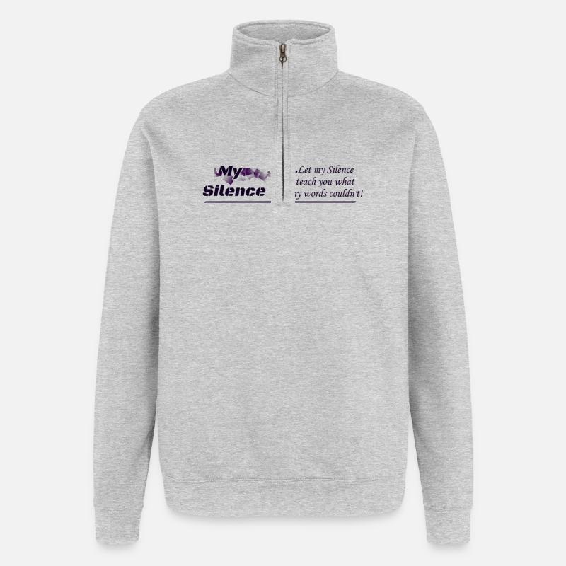 My Silence, Kleidungsdesign - Quarter-Zip-Sweatshirt - Grau meliert
