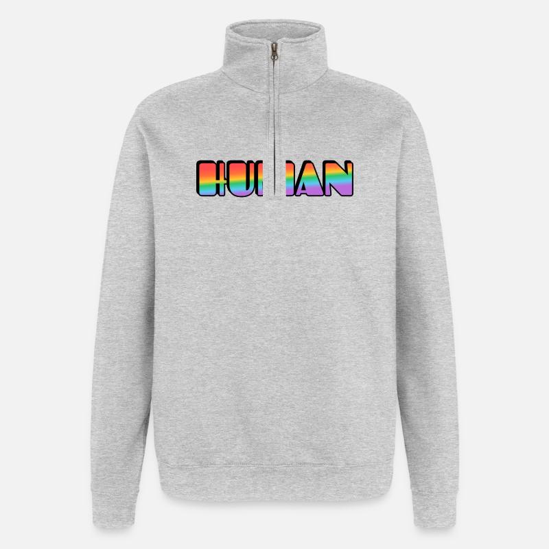 Rainbow Human Typografie - Quarter-Zip-Sweatshirt - Grau meliert