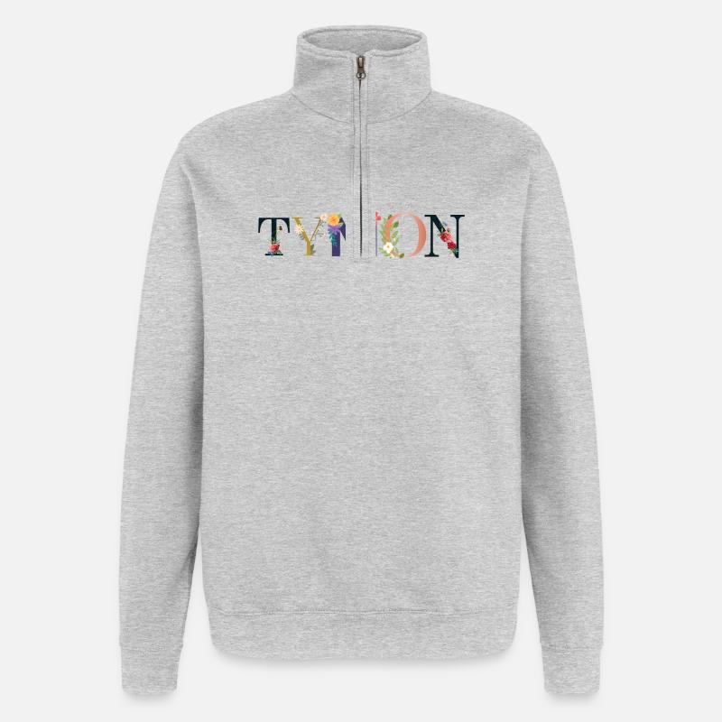 TYMON Name mit Blumen geschmückt - Quarter-Zip-Sweatshirt - Grau meliert