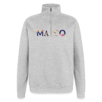 MARCO name decorated with flowers - Quarter-Zip Sweatshirt - heather grey - Front - AI Model Female 172 light (172cm) & AI Model Male 178 dark (178cm)