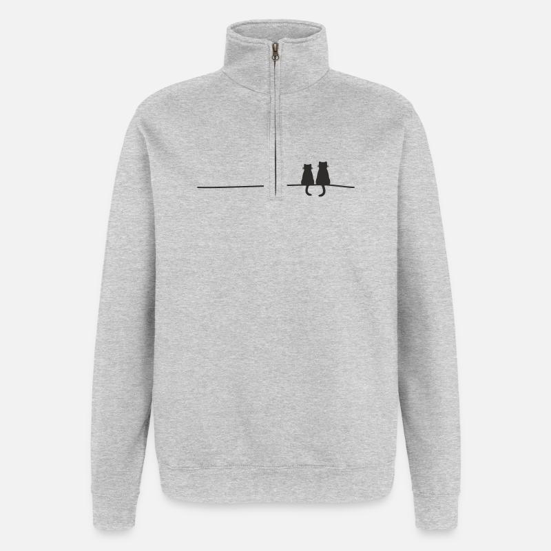 Silhouettes de chats - Sweat à zip 1/4 - gris chiné