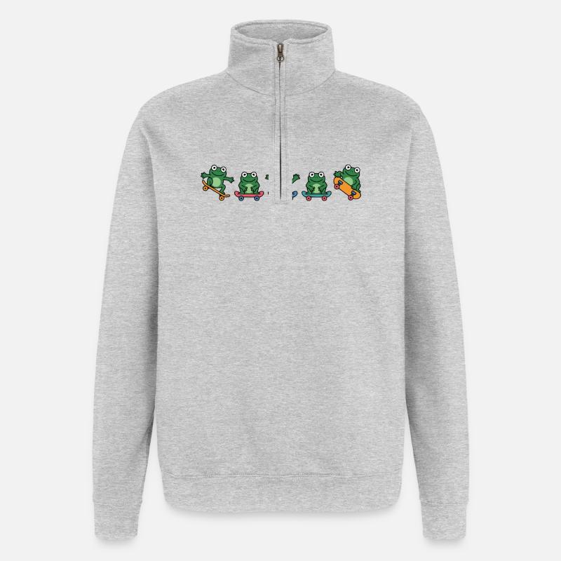 Rangée de grenouilles en skateboard - Sweat à zip 1/4 - gris chiné
