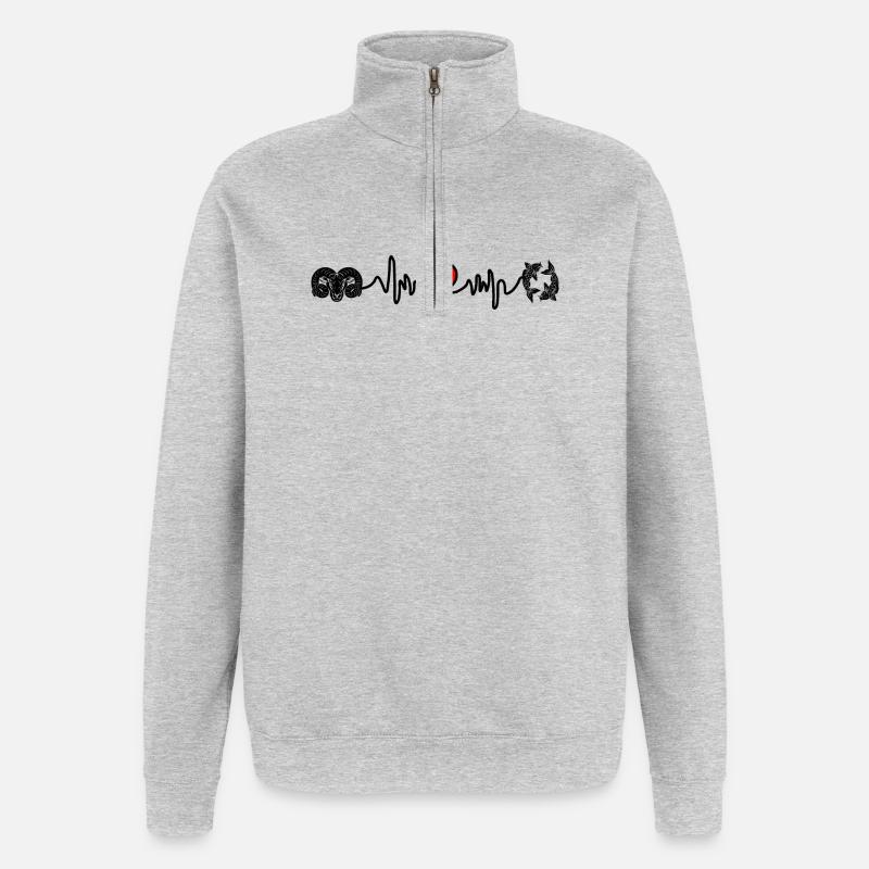 Fréquence cardiaque Cardio Bélier Poissons - Sweat à zip 1/4 - gris chiné