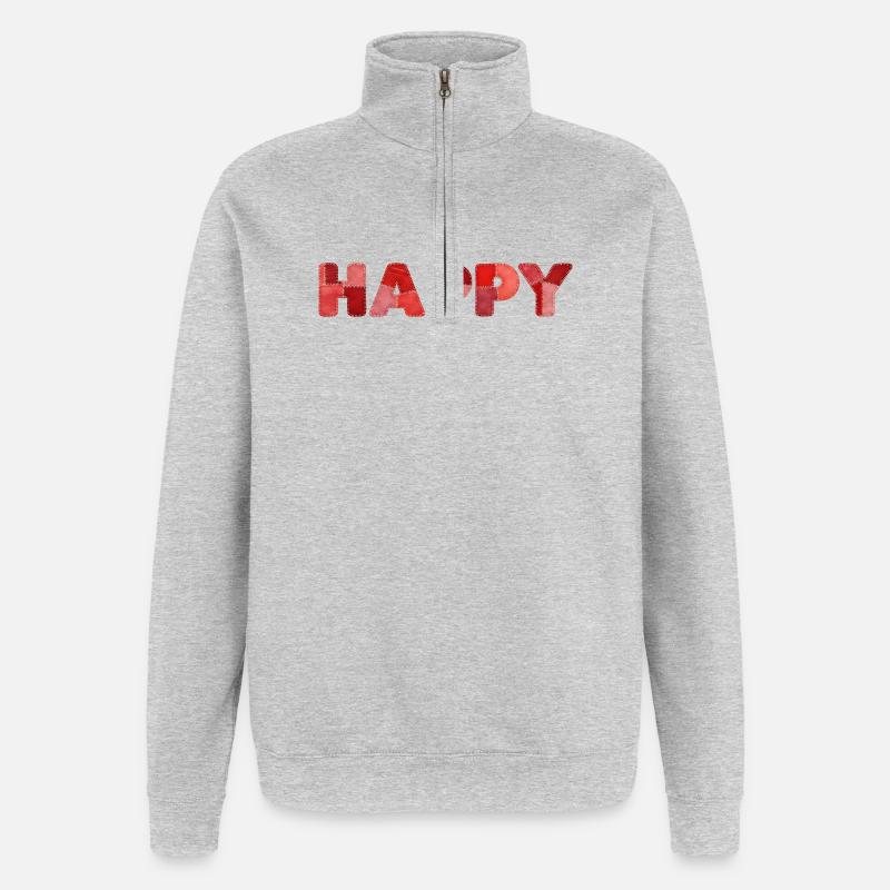 HAPPY Patchwork Embroidery Latest Trend - Quarter-Zip Sweatshirt - heather grey